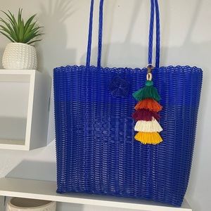 Plastic Woven summer tote bags handmade, brand new with tassels